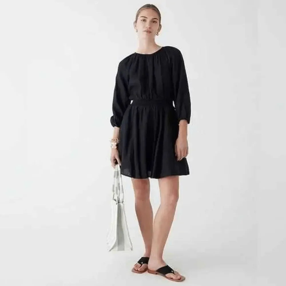 J.Crew Palmero Black Linen Smocked Waist Mini Dress NWT XS